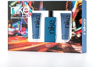 NIKE - Blue Colonia 100 ml + Gel de Baño 75 ml + After Shave 75 ml, Estuche de Regalo Hombre, Perfume Hombre, Eau de Toilette Masculina, Aroma Frutal Amaderado, Fragancia Fresca, Elegante y Duradera
