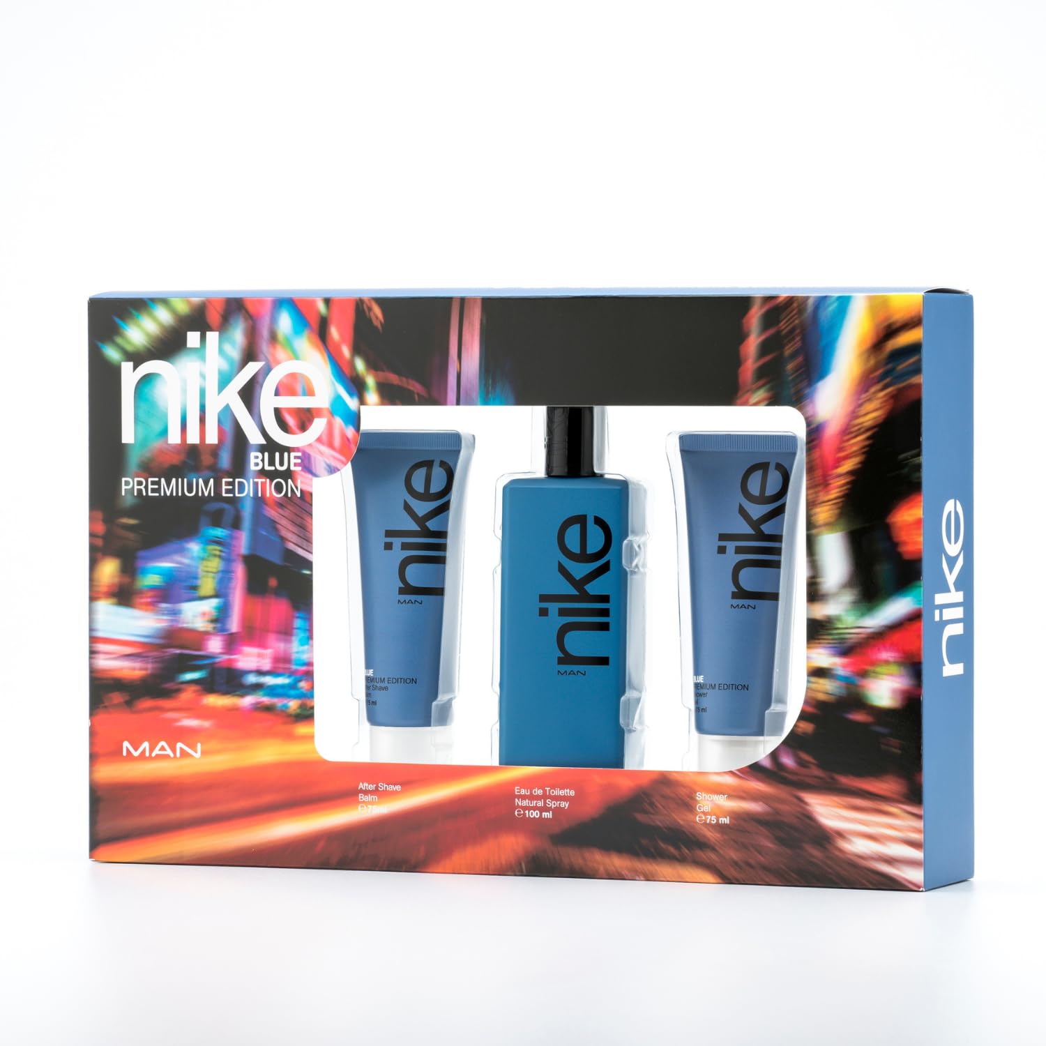 NIKE - Blue Colonia 100 ml + Gel de Baño 75 ml + After Shave 75 ml, Estuche de Regalo Hombre, Perfume Hombre, Eau de Toilette Masculina, Aroma Frutal Amaderado, Fragancia Fresca, Elegante y Duradera