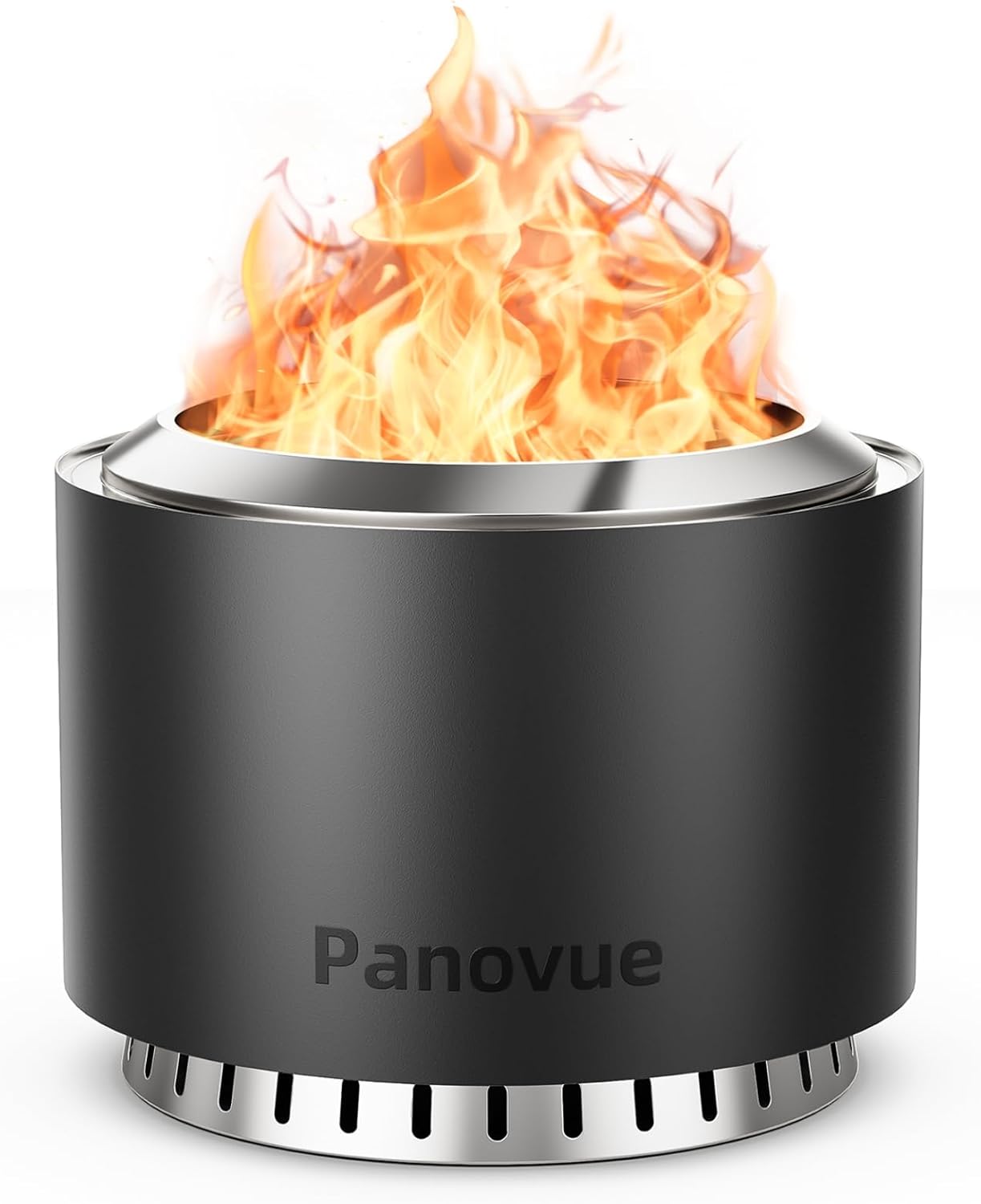 Panovue 22 inch Smokeless Fire Pit with Waterproof Cover, Stainless Steel Outdoor Smokeless Firepit, Wood Burning Fire Pits for Camping, Bonfire,Low Smoke Firepit for Outside[Slivery]