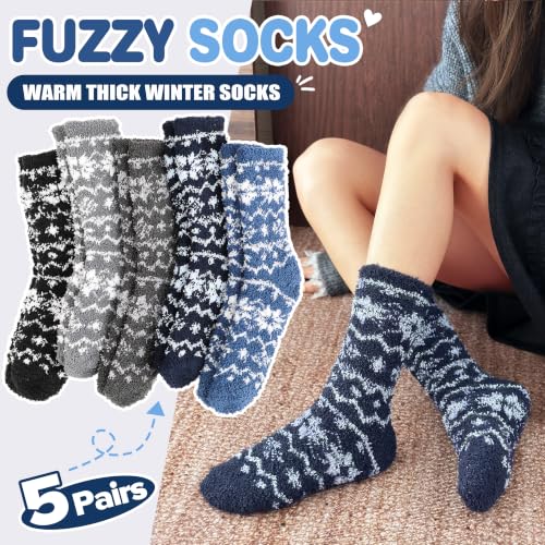 Image of Fuzzy Slipper Socks Thick Fluffy Warm Winter Cozy Plush Soft Sleep Home Socks for Women Men