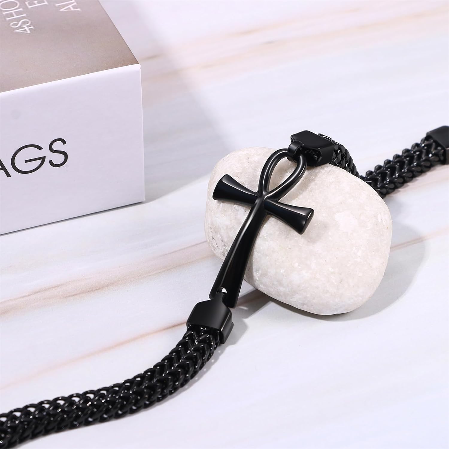 Ankh Cross Bracelet for Men: Stainless Steel Punk Hip Hop Double Layered Braided Franco Chain Bracelet Egyptian Ankh Amulet Jewelry Gifts for Christmas Birthday Husband Son Boyfriend - Image 3