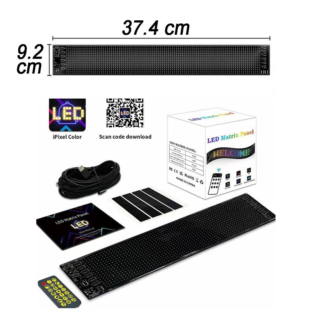 Insegna Luminosa Led Programmabile,Insegna Led Programma,92 Mm x 374 Mm Flessibile Display Led,Insegna Luminosa Led Sostegno Testo,Con Controllo Tramite App e Telecomando,Per Auto, Camion, Ecc.