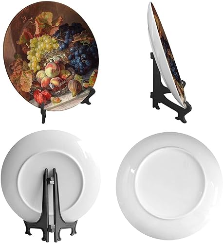 Miniatura 10 de LIGUTARS Still Life - Platos decorativos de cerámica de frutas, melocotones de uva y jarra, con soporte vertical, placa de porcelana artística, apto