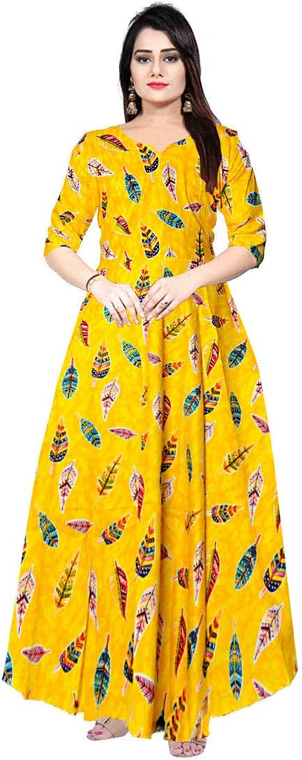 jwf Women Wear Fashionable Printed Rayon Attractive Dress Green