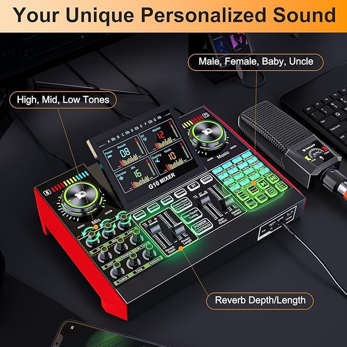 Image of Podcast Equipment Bundle Audio Mixer with Studio Condenser Microphone, Live Sound Card Audio Mixer Interface, Sound Board, Sound Card with Voice Changer Denoise for PC Recording Gaming Podcasting