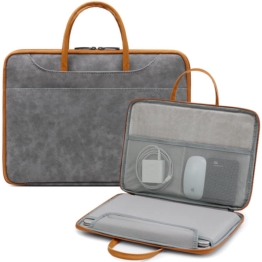 Laptop Bag Carry Case 13 14 Inch, Leather fabric Waterproof Computer  Sleeve Cover for Macbook Air 13 M1/M2, MacBook Pro 13/14, Surface