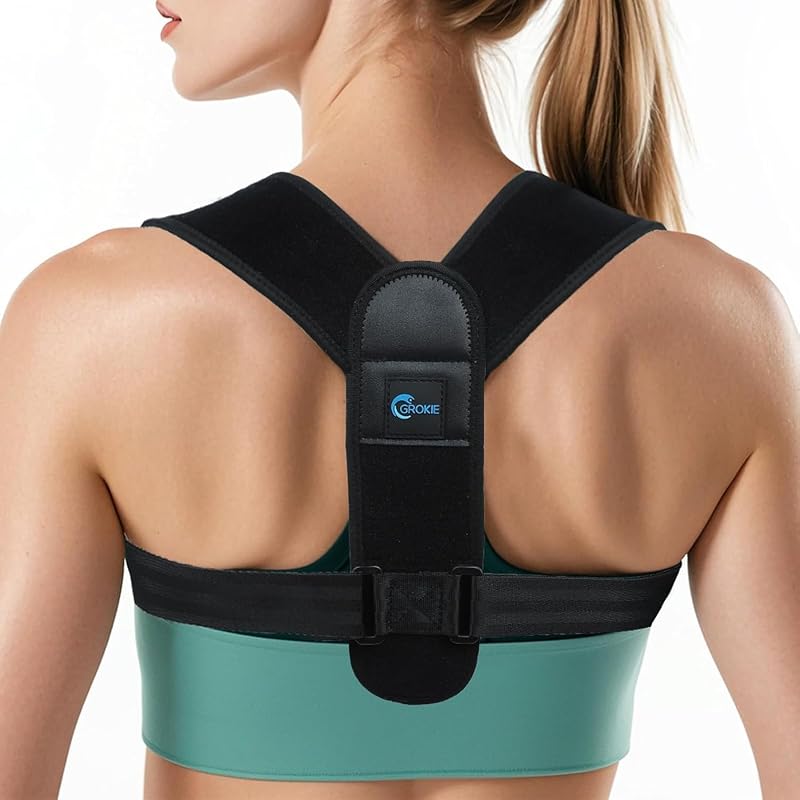 Corrector de postura para mujeres y hombres – Soporte de espalda para hombros redondeados y soporte superior de la espalda – Soporte de hombro transpirable para trabajo de computadora y escritorio, invisible debajo de la ropa, grande (tamaño del pecho 28-45 pulgadas)