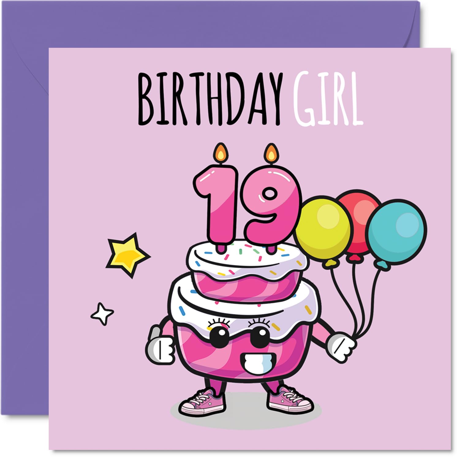 19th Birthday Cards for Women, Birthday Cake Girl Balloons