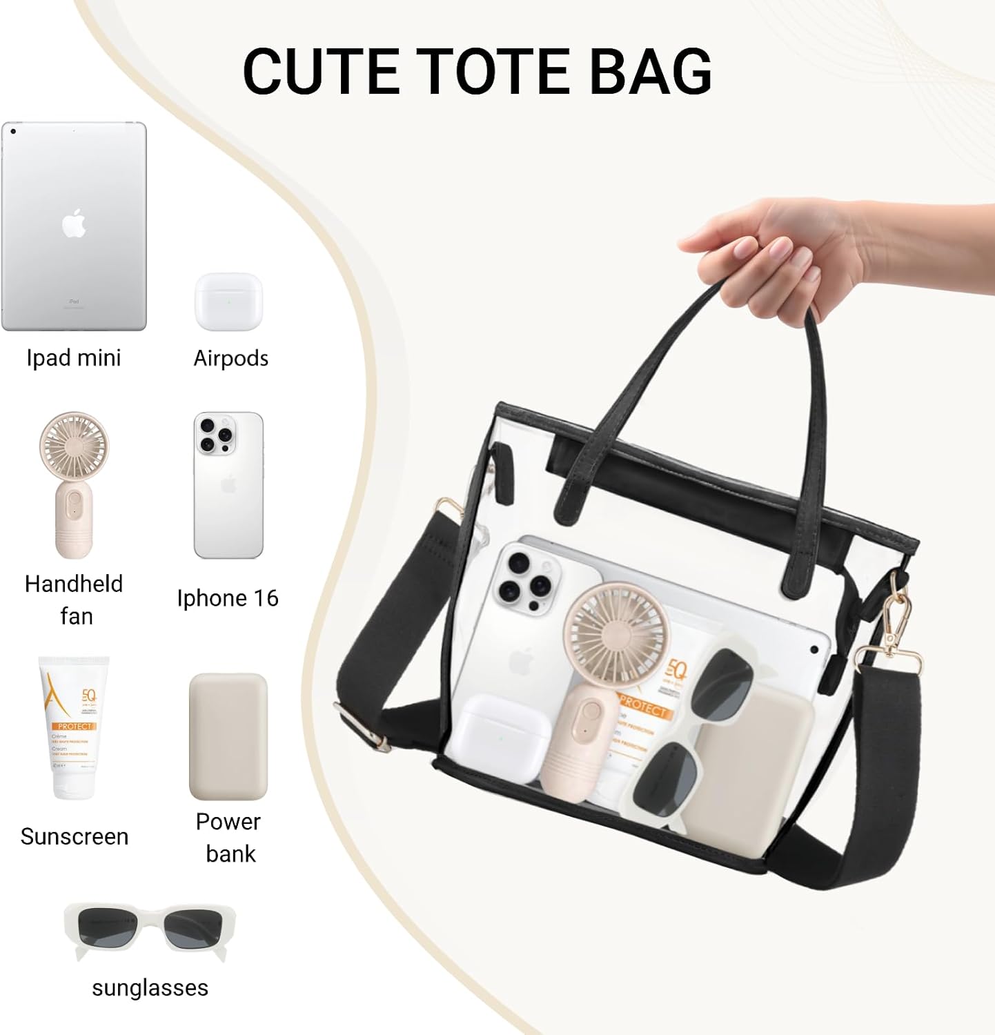 CHICECO Clear Tote Bag for Women, Clear Bag for Stadium Events with Adjustable Straps,Tote bag Purse for Sports Concert Work - Image 6