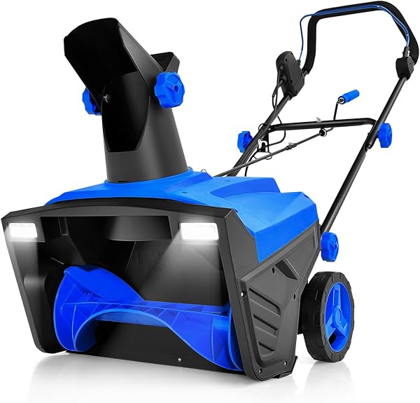 GOPLUS Elektryczna odśnieżarka z reflektorami LED, kanał wyrzutowy obracany o 180°, szerokość robocza 50 cm, wysokość robocza 25 cm, zasięg wyrzutu 9 m, szufla do śniegu z silnikiem, na wjazd i taras