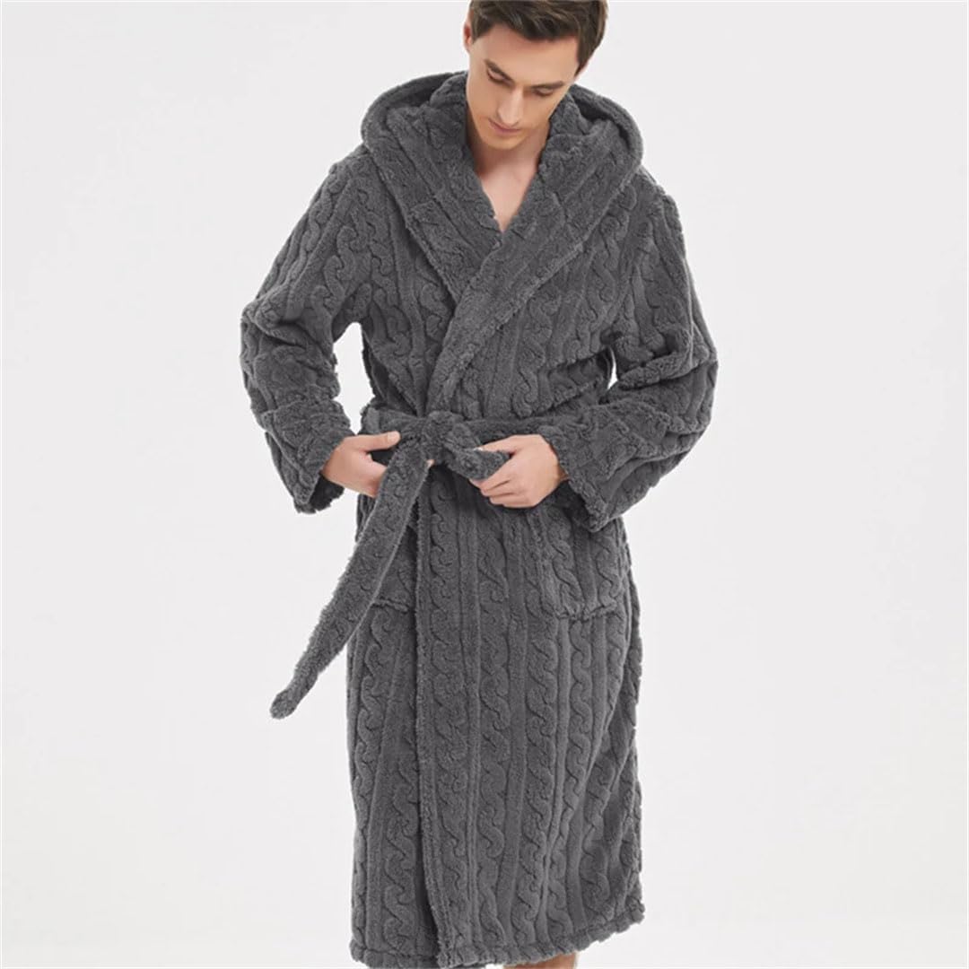 Uomo Addensare Jacquard Flanella Robe Inverno Caldo Sleepwear Lounge Wear Peluche Pile Corallo Con Cappuccio Accappatoio Abito Da Casa Usura Da Notte