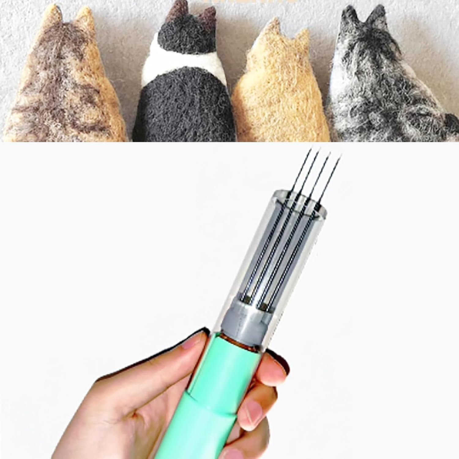 Elektrischer Nadelfilzapparat, Handliches Filzwerkzeug Mit 7 Nadeln, 5 Ersatzköpfen Und Fingerschutz Für Schnelles Filzen, Zum Selbermachen Von Wollmalerei Und Filzen, Diy-spielzeug Green