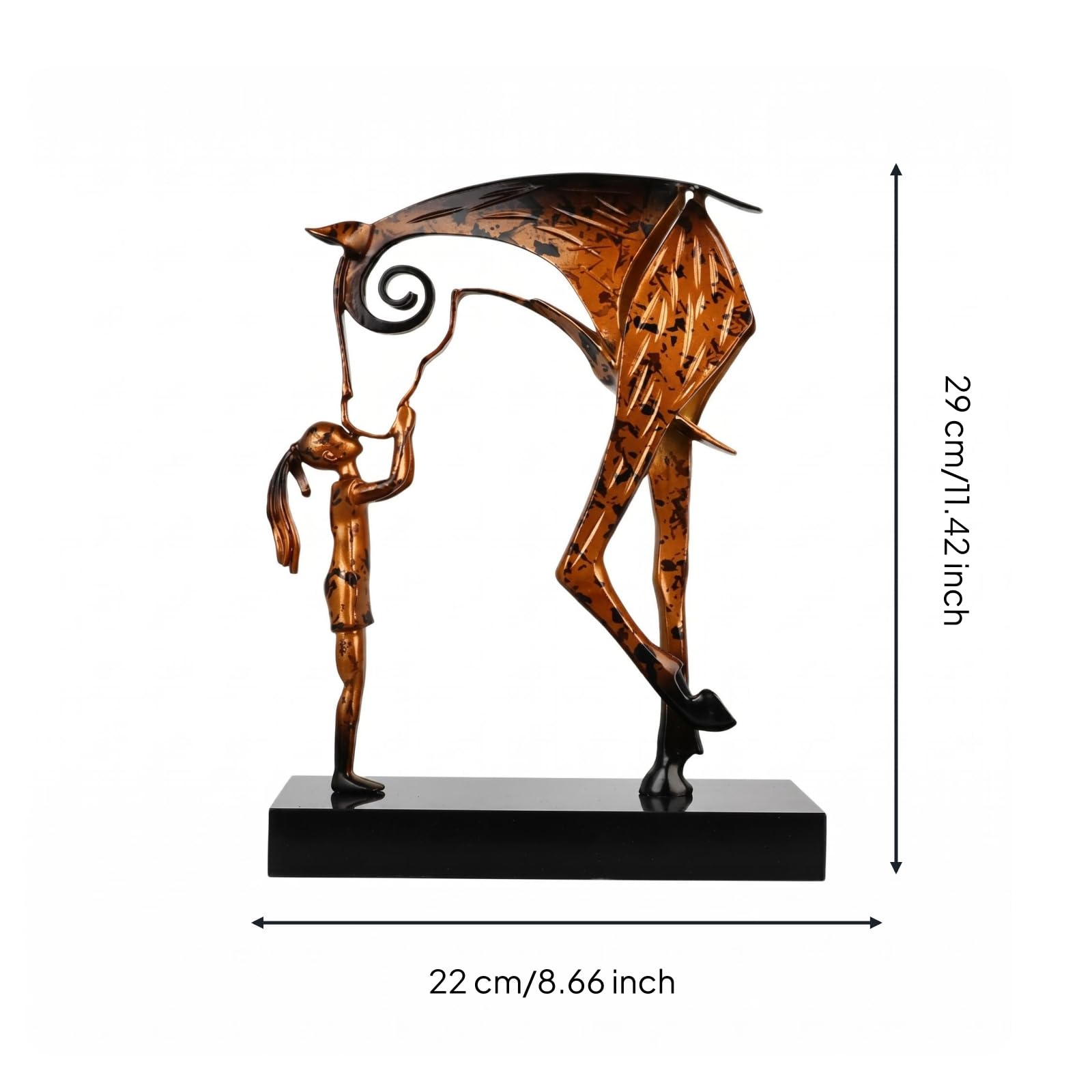 Scultura Statua Equestre Donna con Bambina Cavallo Statuina Moderna Lega di Zinco Base in Marmo Ornamento Artistico Minimal Adatto per Soggiorno Studio Scrivania Consolle Casa, Bronzo Antico