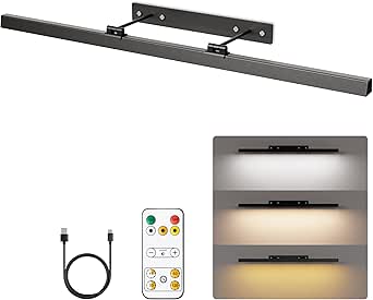 Large Battery Operated Wireless Picture Light with Remote Control, Rechargeable 39.4-inch Display Light for Art Frames