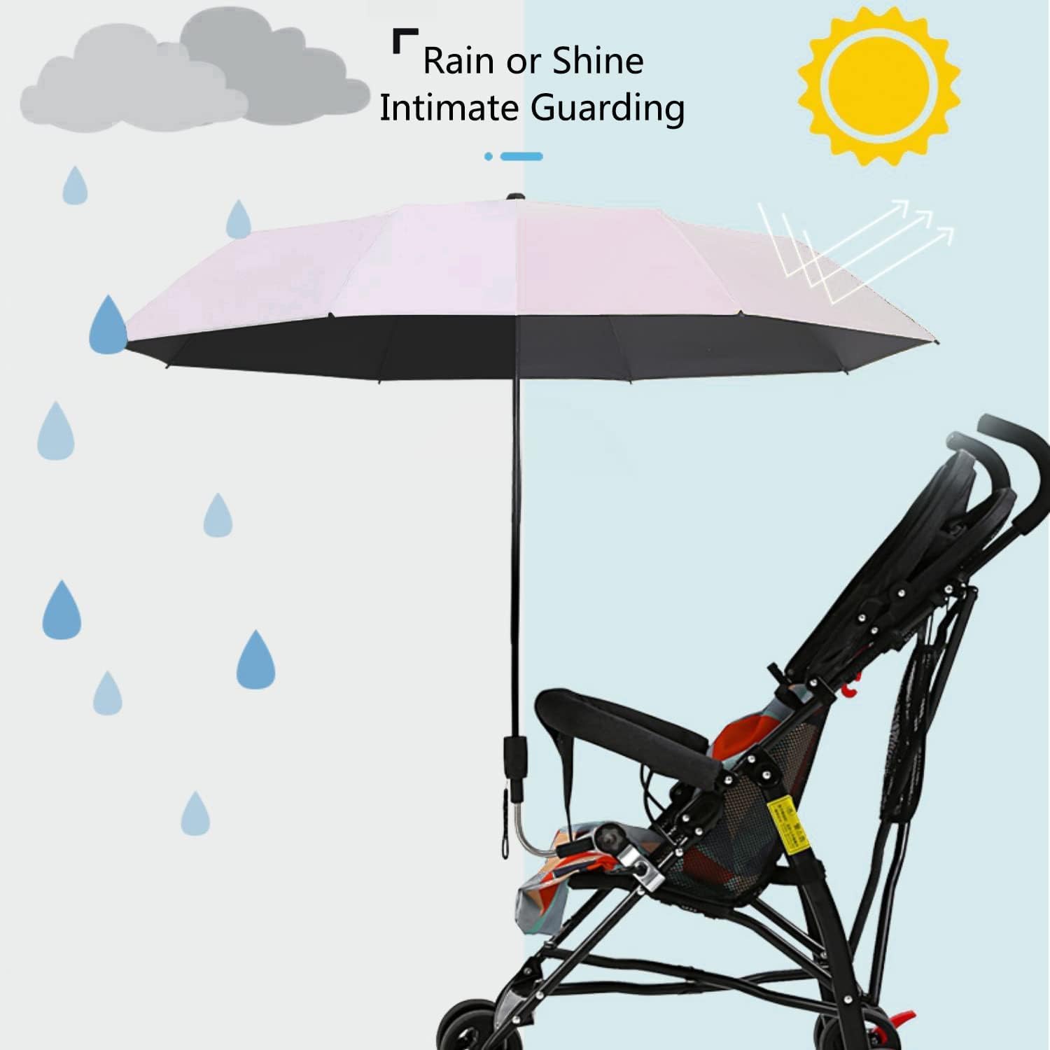 Nakazawa Pram Umbrella,Pram Parasol uv Protection, With Umbrella Clip Fixing Device, UPF 90+ UV Protect Pushchair Sun Parasol (pink) - Image 2