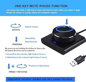 USB Volume Control Knob, COOIDEA Volume Controller, Multimedia Controll Knob with one Key Mute/Pause Function for PC, Support Windows/Mac/IOS/Android/Linux (Black)