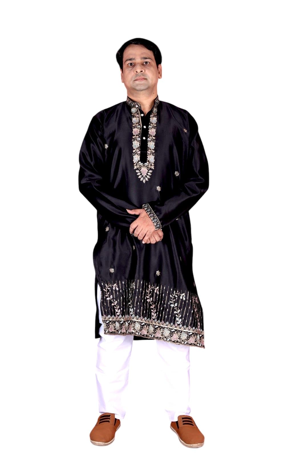 Men's Shiny Black Suit with Embroidered Design-picture-40