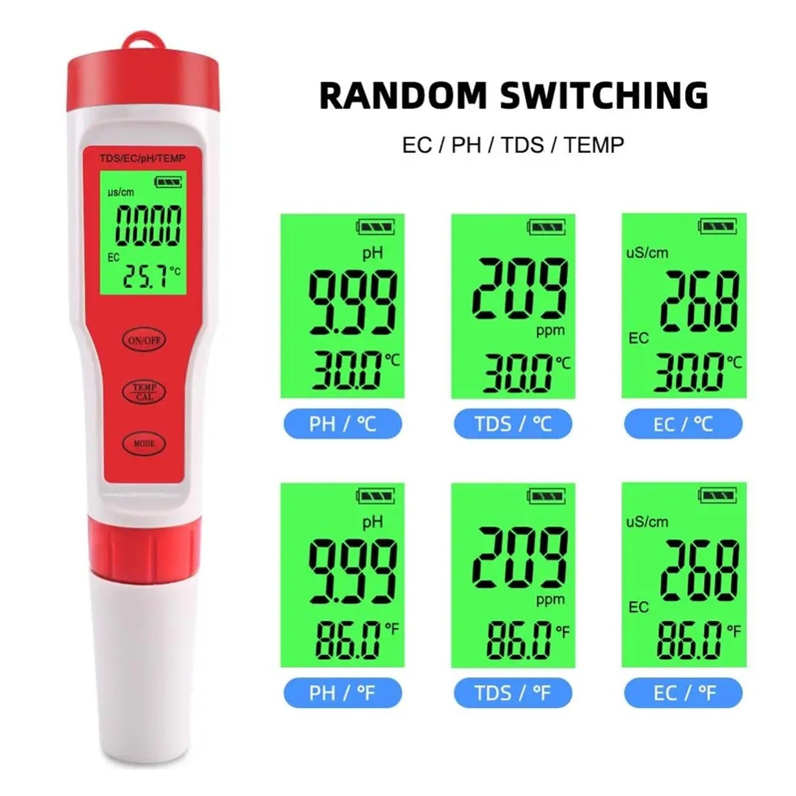 Misuratore digitale 4 in 1 PH/TDS/EC/temperatura Tester digitale for il monitoraggio della qualità dell'acqua for piscine, acqua potabile, acquari(With backlight)