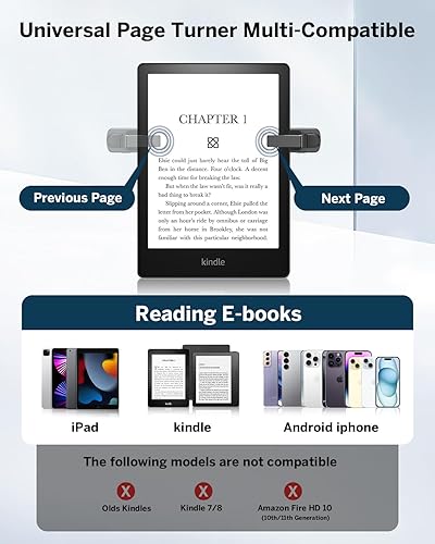 Miniatura 2 de Compatible con fundas Anillo giratorio de página con control remoto para Kindle Paperwhite Oasis Scribe Kobo eReaders, controles remotos de