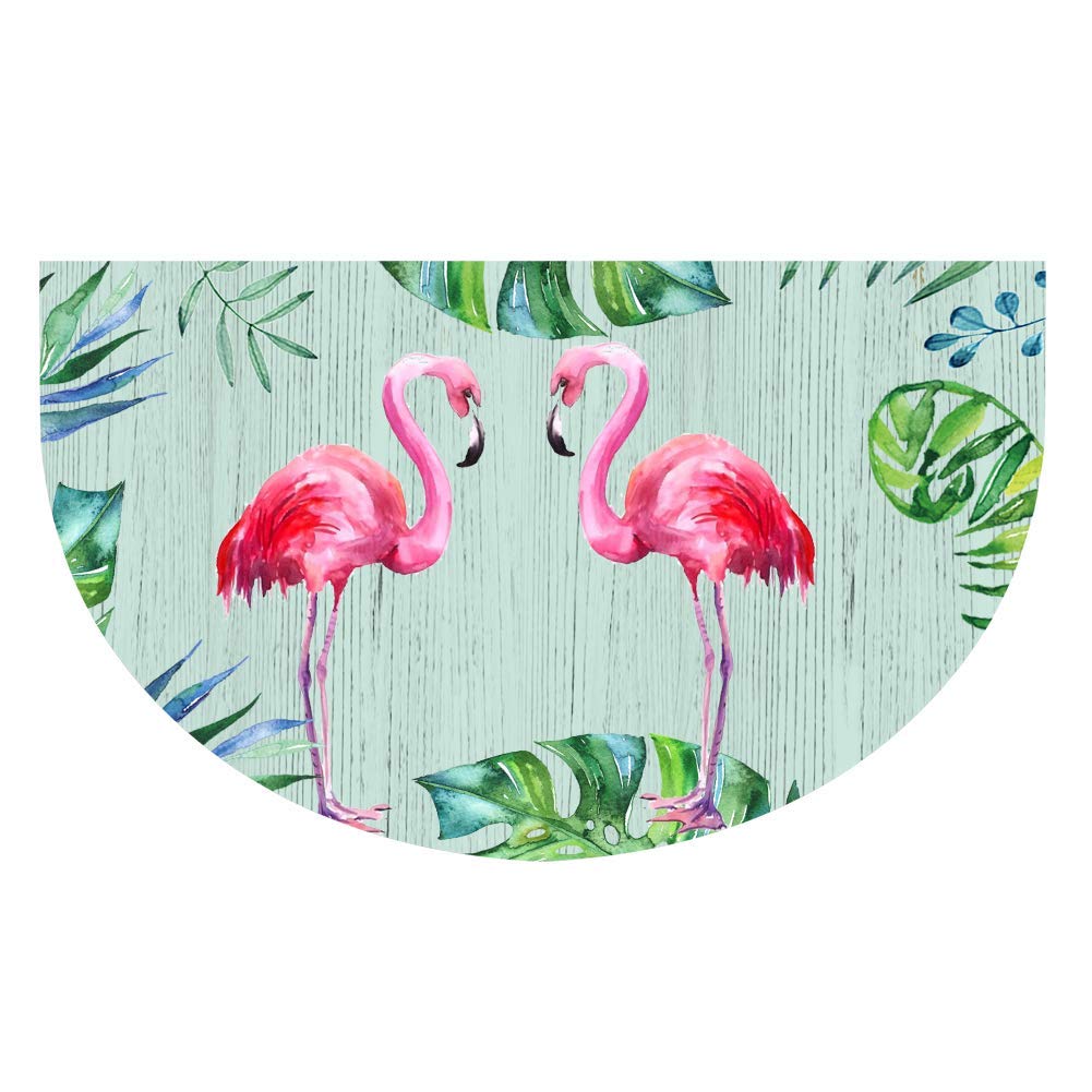 Half Round Door Mat Indoor Flamingo Entrance Rugs with Tropical Leaves Half Circle Rug Outdoor Half Moon Rug Entryway Rug Half Round Rug Front Door Mats Rubber Welcome Doormat (Flamingos)