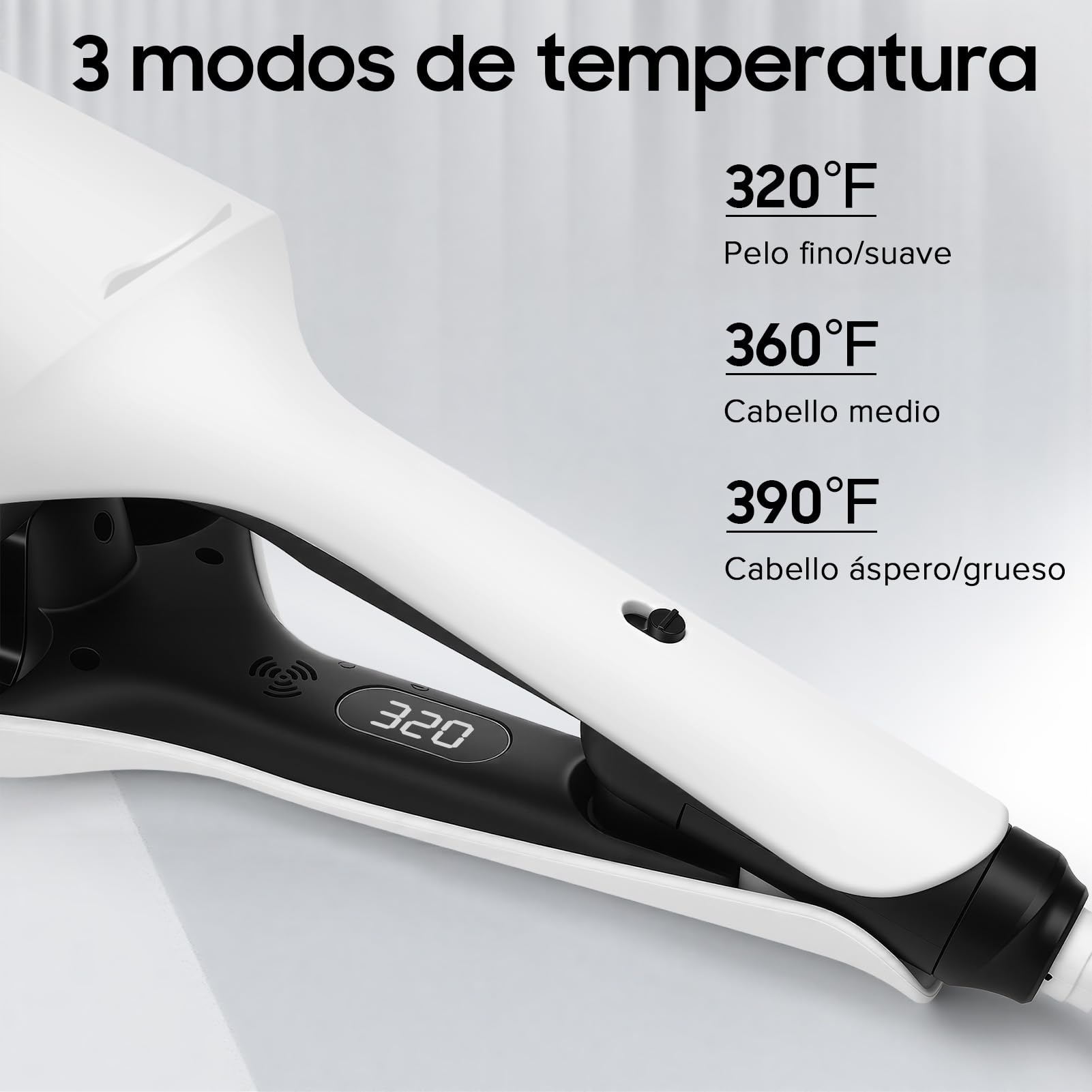 Rizador de Pelo Cerámica con Iones 32mm 138W Temperatura Ajustable 160-200°C 3 Tubos Ondas de Playa