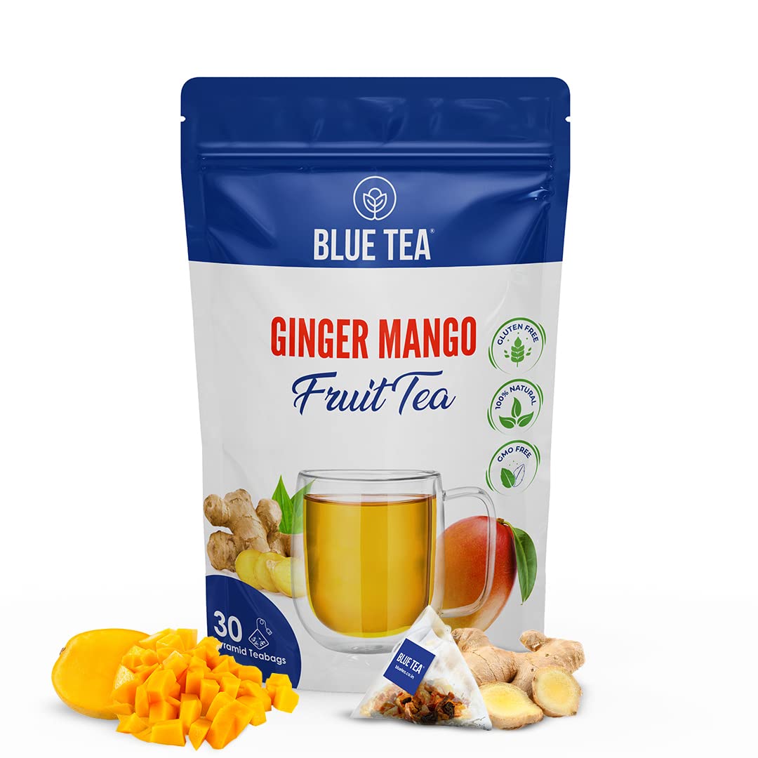 BLUE TEA - Ginger Mango Fruit Tea - 30 Tea Bags - Plant Based | IMMUNE SUPPORT | Fruity Flavor - Caffeine Free - Flower Based - Herbal Tea - All Natural Ingredients - Non - GMO - Vegan | Premium Zipper Pack (B0BM4RWNTT) Amazon Price History, Amazon Price Tracker