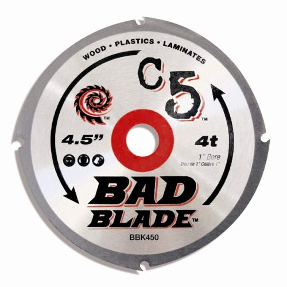 BBK450 C5 Bad Blade 4-1/2-Inch 4 Tooth With 1-Inch Arbor And 7/8-Inch, 5/8-Inch, 20mm Reduction Rings