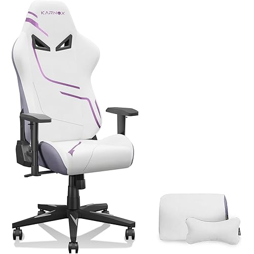 KORNOX Ergonomic Gaming Chair Fabric for Adults,Office Chair High Back,Game Chair Cloth Height Adjustable for Teens,Game Chair Racing with Headrest and Lumbar Support for Girl,White and Purple