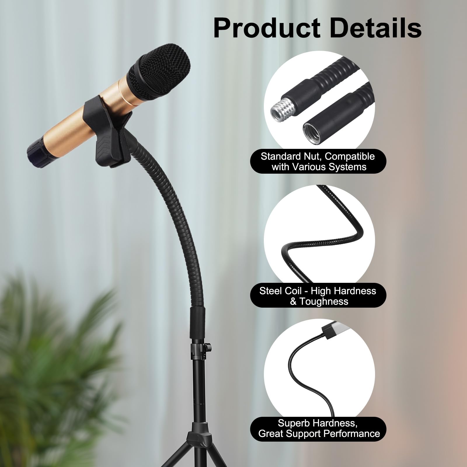 Tubo flexible de cuello de cisne de 16 pulgadas, rosca hembra a macho de 3/20.3 cm-16, soporte universal de extensión de cuello de cisne para micrófono, teléfono de trípode, cámara, luces de