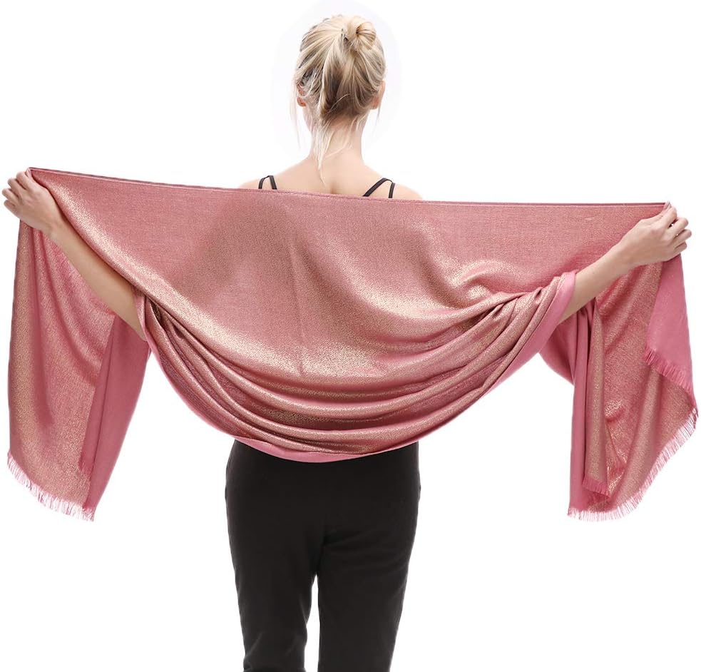 LMVERNA Women's Sparkling Metallic Soft Pashmina Shawls and Wraps Scarf in Solid Colors - Image 2