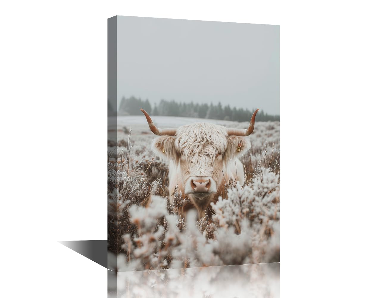 1 Pieces Wildlife Framed Wall Art Highland Cattle Contemporary Home Decor Canvas Art Highland Cattle in the Meadow Wall Art for Living Room Pictures Print on Canvas Framed Ready to Hang (16" Wx24 H)