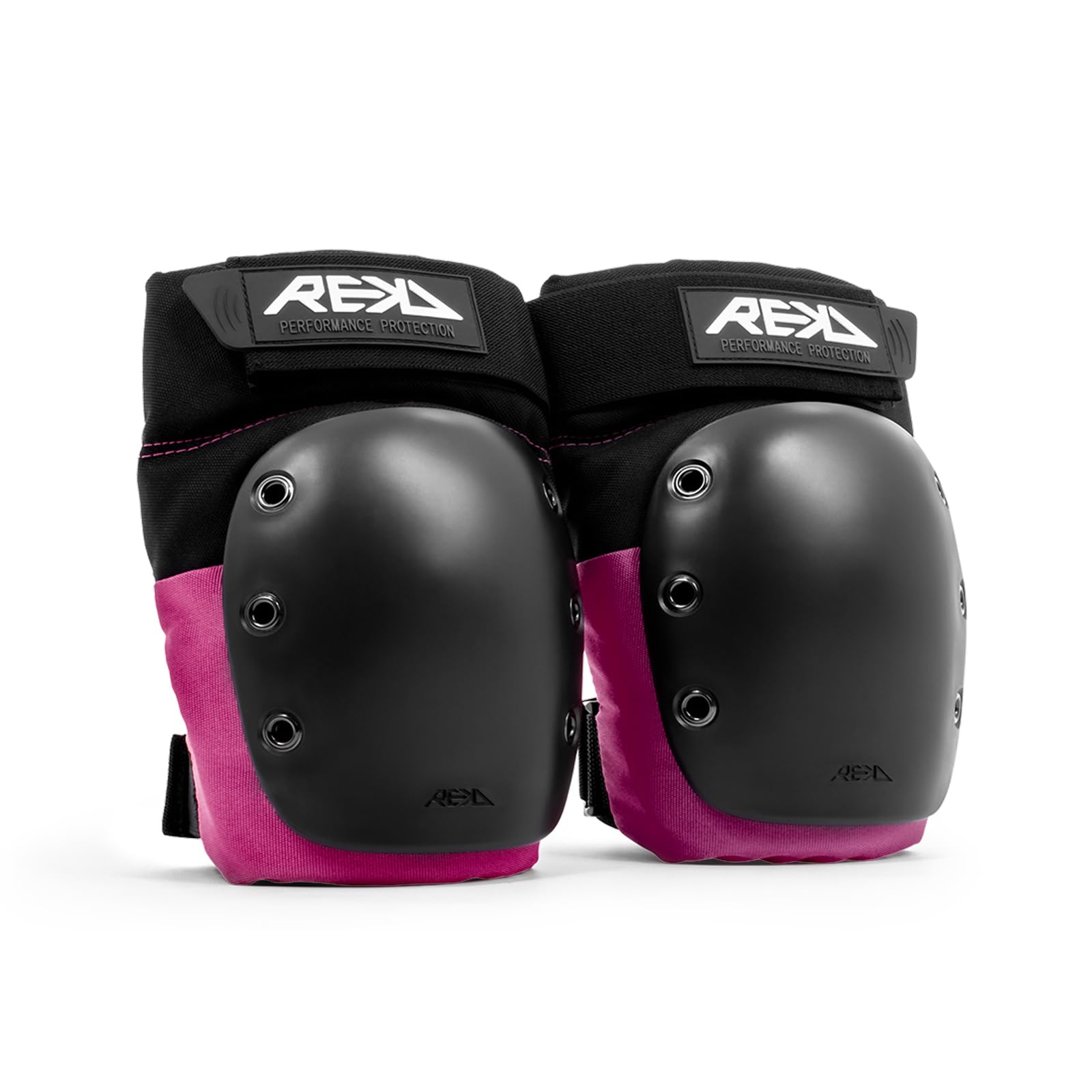REKD Ramp Knee Pads Black/Pink XS, Impact Resistant Heavy Duty Neoprene Pads for Action Sports, Adjustable Straps, Breathable Material, Shock Absorption, Unique Ergonomic Fit for Comfort and Safety
