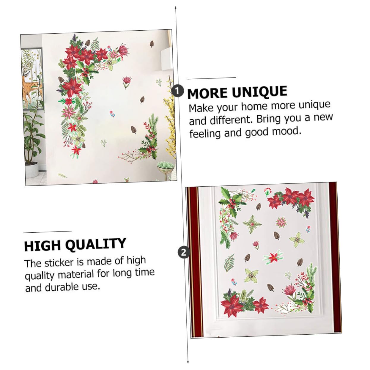 Cabilock Pegatinas de Flores Navideñas Autoadhesivas para Ventanas Decoración Navideña de PVC de Aplicar y Retirar para Fiestas y Decoraciones Interiores