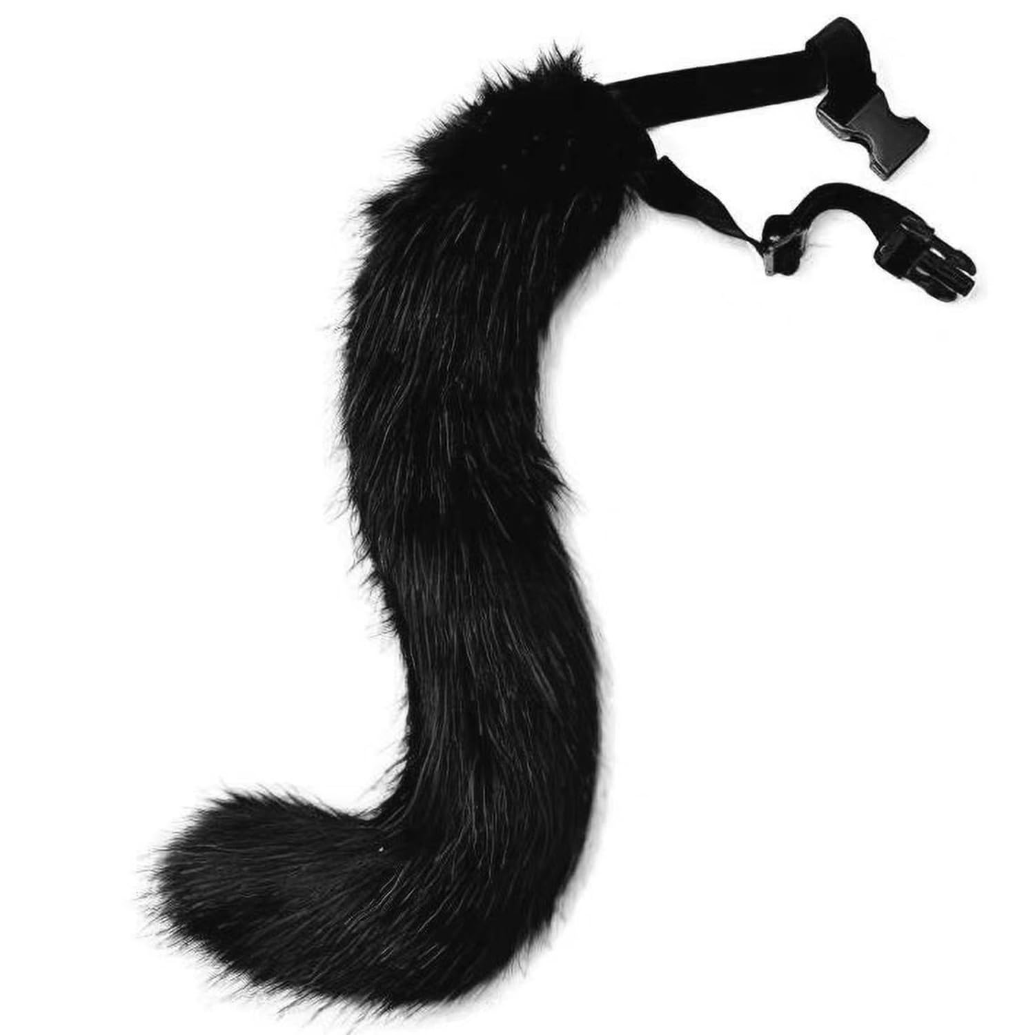 Faux Fur Fox Tail, Halloween Cosplay Party Fluffy Tail for Women, Black