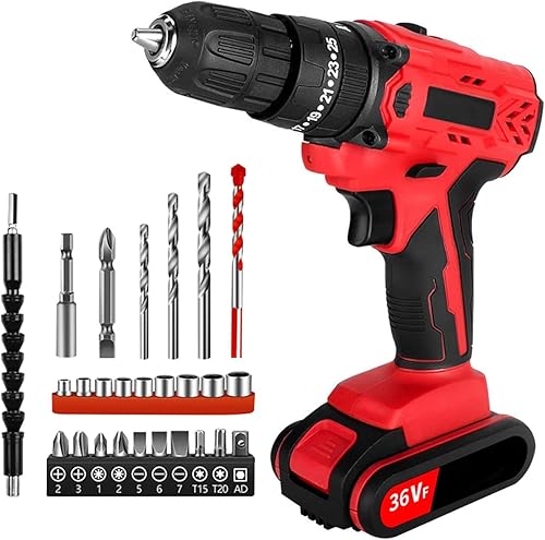 Juego de taladro inalámbrico, juego de herramientas multiusos para taladro, portabrocas sin llave, 2 velocidades variables, con 26 brocas/tornillos