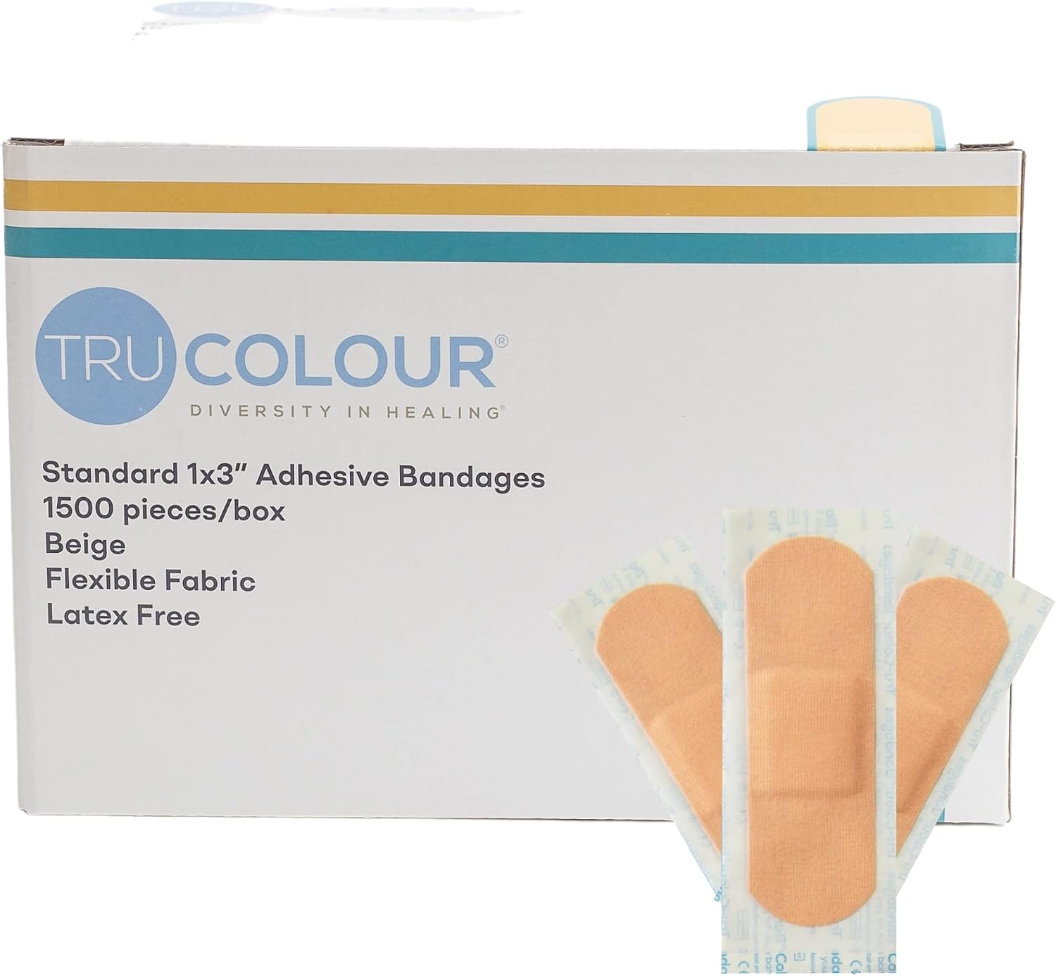 Tru-Colour Skin Tone Shade Fabric Bandages (1500 Count) – Flexible, Waterproof, PFAS-Free Adhesive Strips Help Protect Cuts, Scrapes, Scratches – Beige, 1 in x 3 in