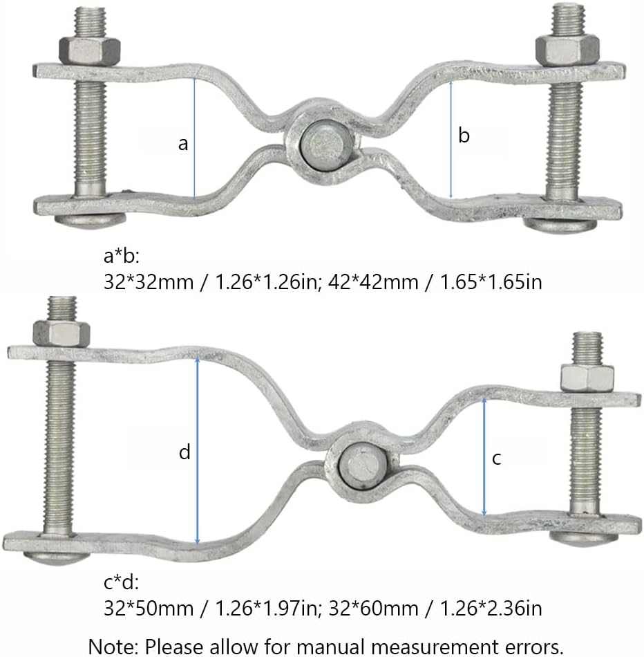 Chain Link Fence Gate Post Hinge Kit, Galvanized Steel Chain Link Fence Gate Hinge, Bolts & Nuts Included (32 * 32mm)