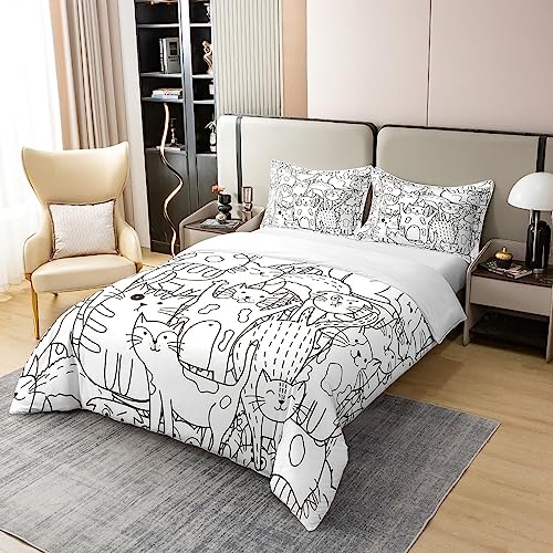 Parure de lit 100 % coton avec housse de couette imprimé chat - 3