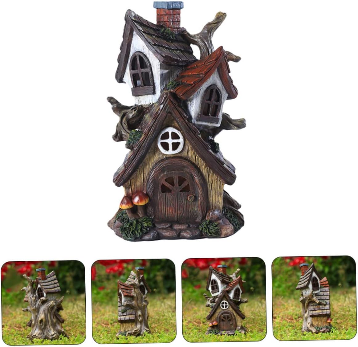 Kisangel Micro Landscaping Decor Resin Mini House Model for Garden Scene Layout Creative Dual-Layer Fairy Cottage Ornament for Home Decoration and Giving