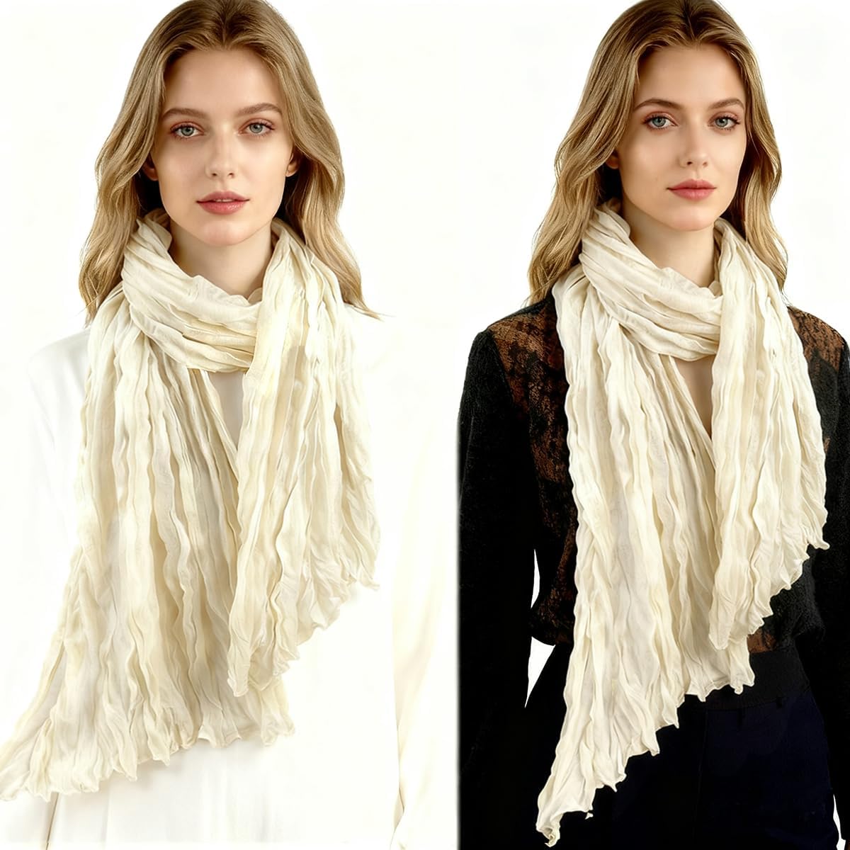 Summer Cotton Blend Crinkle Vintage Soft Scarf Fashion Solid Scarf Wrap Shawl (Teal)