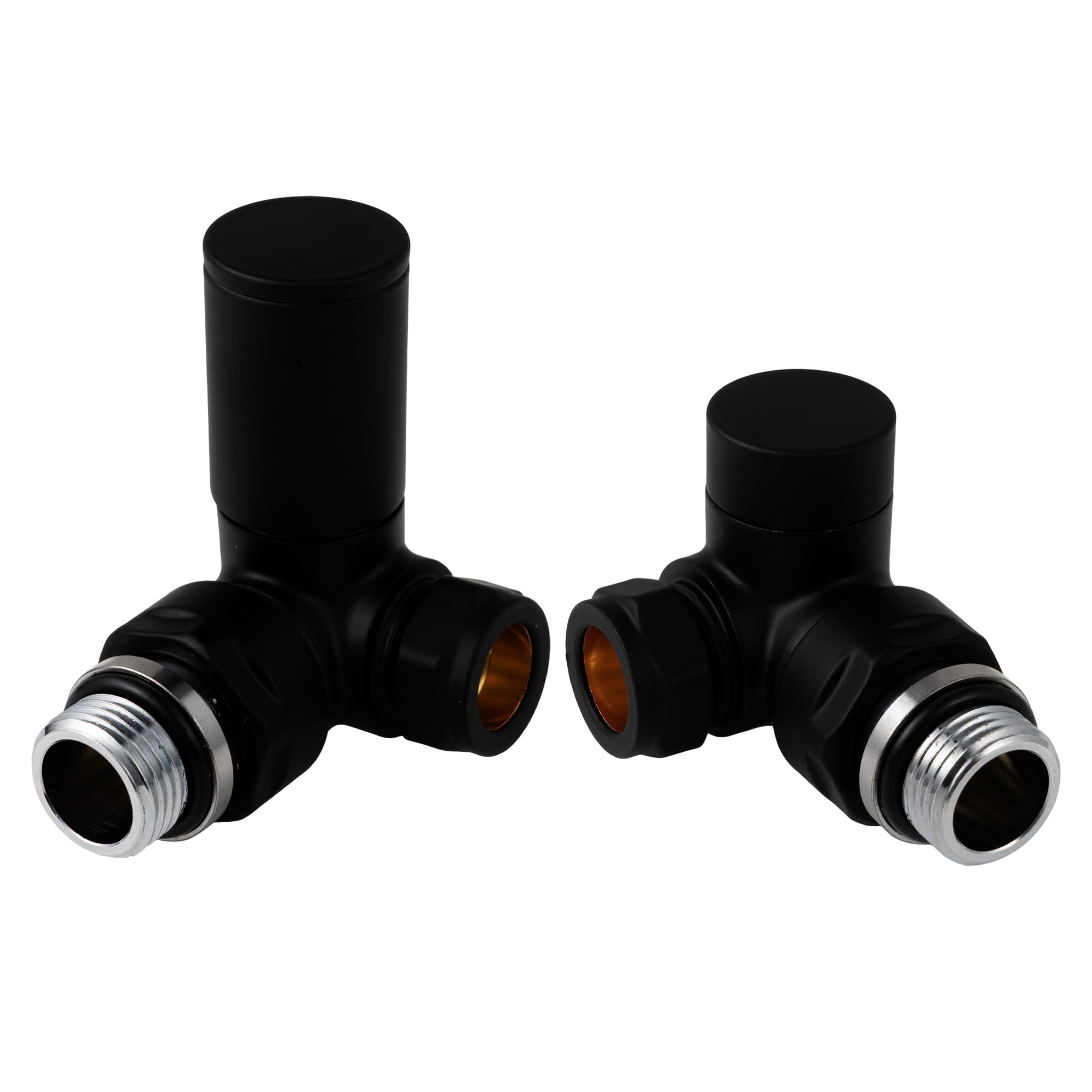 VANCOCO Matte Black 1/2"×15mm Corner Radiator Valve Round with Lockshield, Manual Radiator Valve Standard Connection for Heated Towel Rail and Central Heating Modern Bathroom — image 1