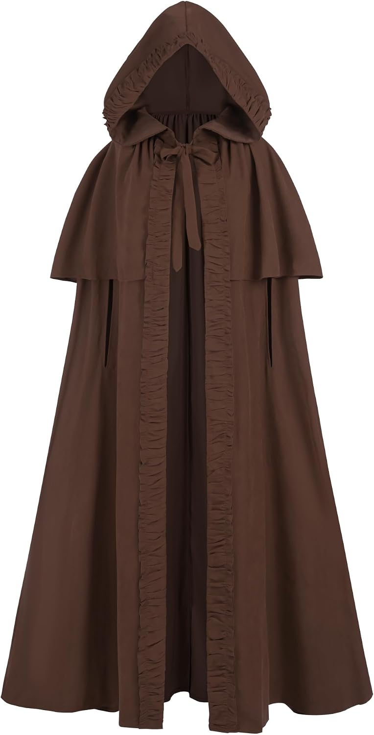 Medieval Cape Women's with Hood - Halloween Cape Vampire Costume Witch Women Cape Black Vampire Cape for Carnival Fancy Dress & Cosplay Brown M