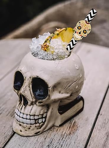 Miniatura 10 de 24 popotes de papel del Día de los Muertos para suministros de fiesta del Día de los Muertos mexicanos, pajitas con patrón de calavera de azúcar,