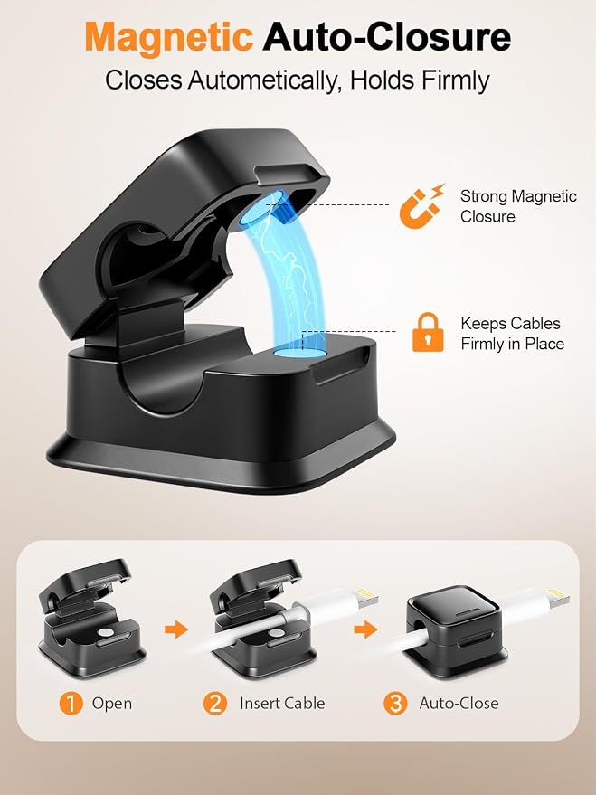 Organizador de cables magnético 9 piezas negro miniatura 5