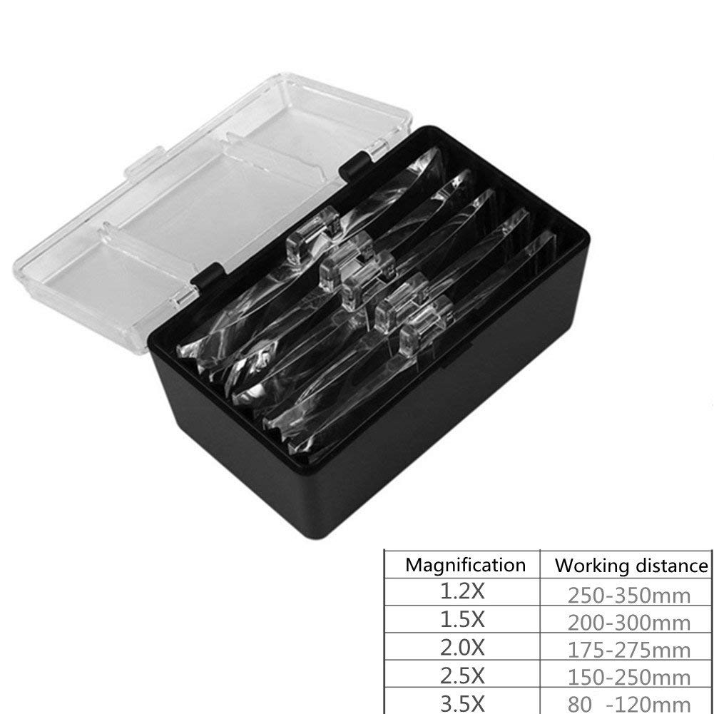Lupy nagłowne, zestaw głośnomówiący, z lampą LED 5 zestawów soczewek HD 1X 1,5X 2X 2,5X 3,5X okulary do czytania, do gazet Soldeneedlework naprawa konserwacja biżuteria lupa Lucky Star
