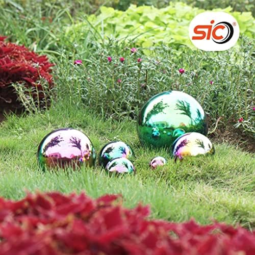 SIC ® 6 Pcs Multi Colour Stainless Steel Gazing Ball for Home Garden Ornament Decorations,50-150 mm Mirror Polished Hollow Ball Reflective Garden Sphere