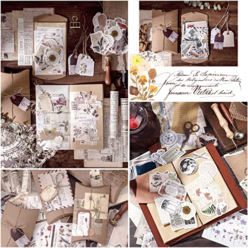 Yodely 180Pcs Vintage Scrapbooking Supplies, Junk Journal Supplies Kit Diy Journaling Aesthetic Stickers Vintage Washi Paper Antique Retro Natural Collection For Diy Scrapbook Album Planners Diary Bullet Journals Embellishment Supplies #TOP6