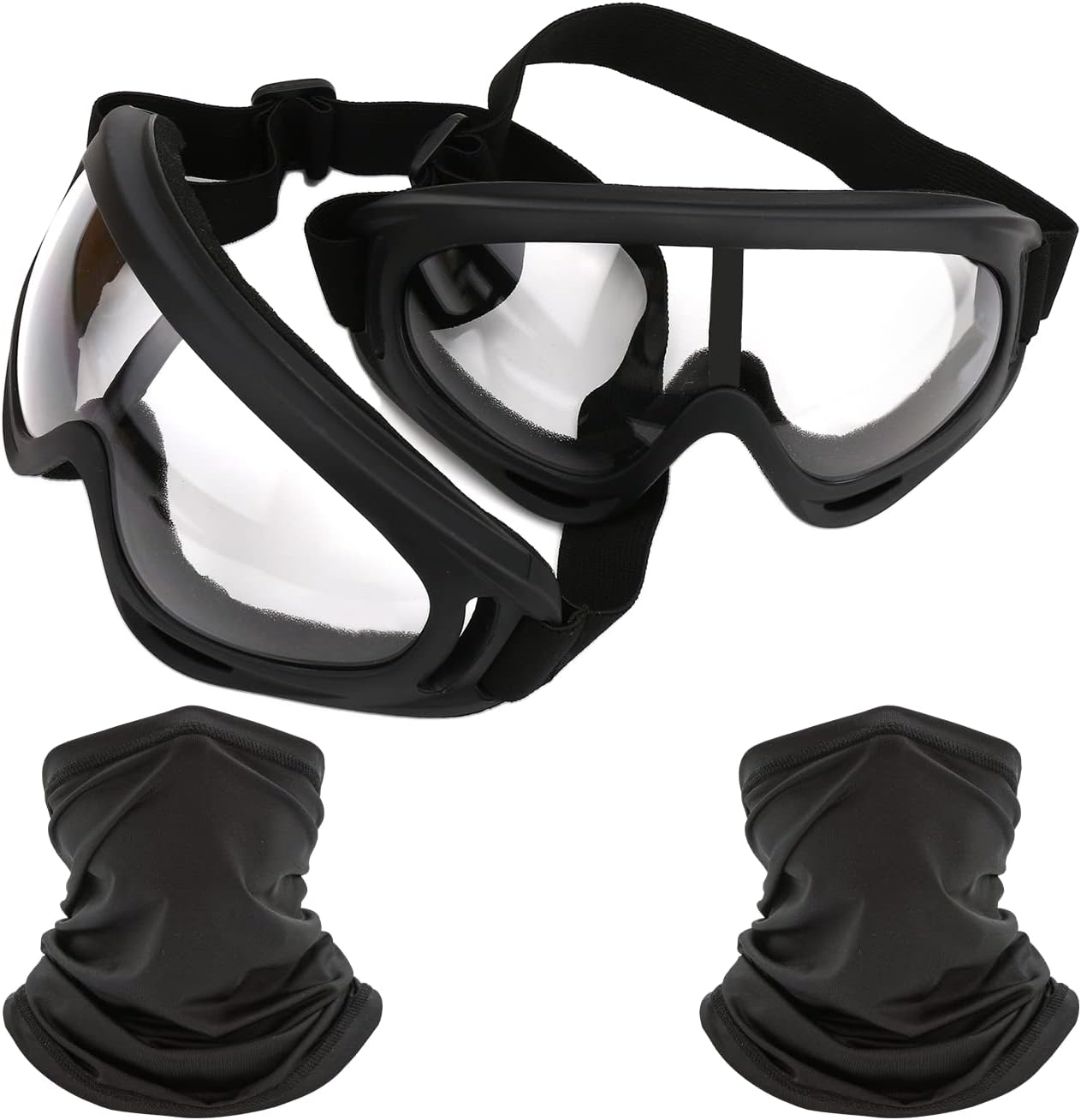 LJDJ Motorcycle Goggles,2 Pack Dirt Bike ATV Motocross Anti-UV Adjustable Riding Offroad Protective with 2 Pack Neck Breathable Bandana Mask for Men Women Kids Youth Adult
