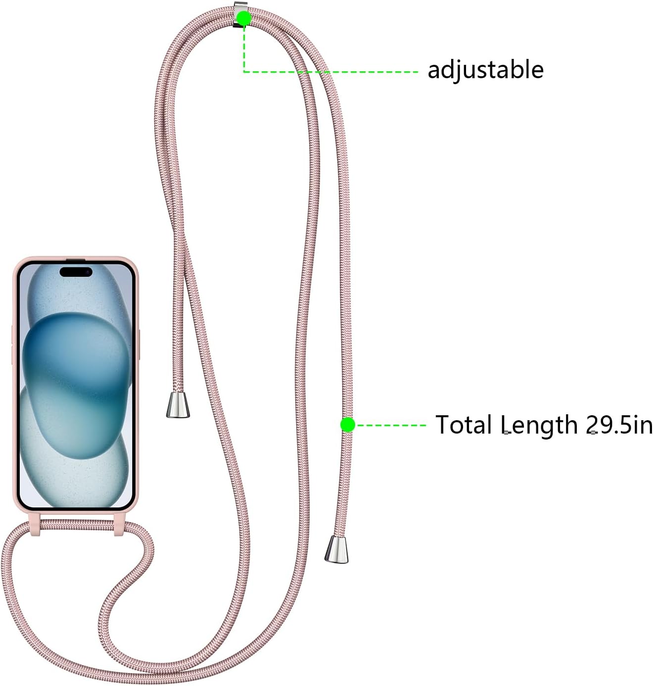 ZTOFERA for iPhone 15 Pro Max Case with Strap,Crossbody Phone Case with Adjustable Neck Shoulder Lanyard,Soft Silicone Shockproof Protective Phone Cover for iPhone 15 Pro Max 6.7 inch-Pink