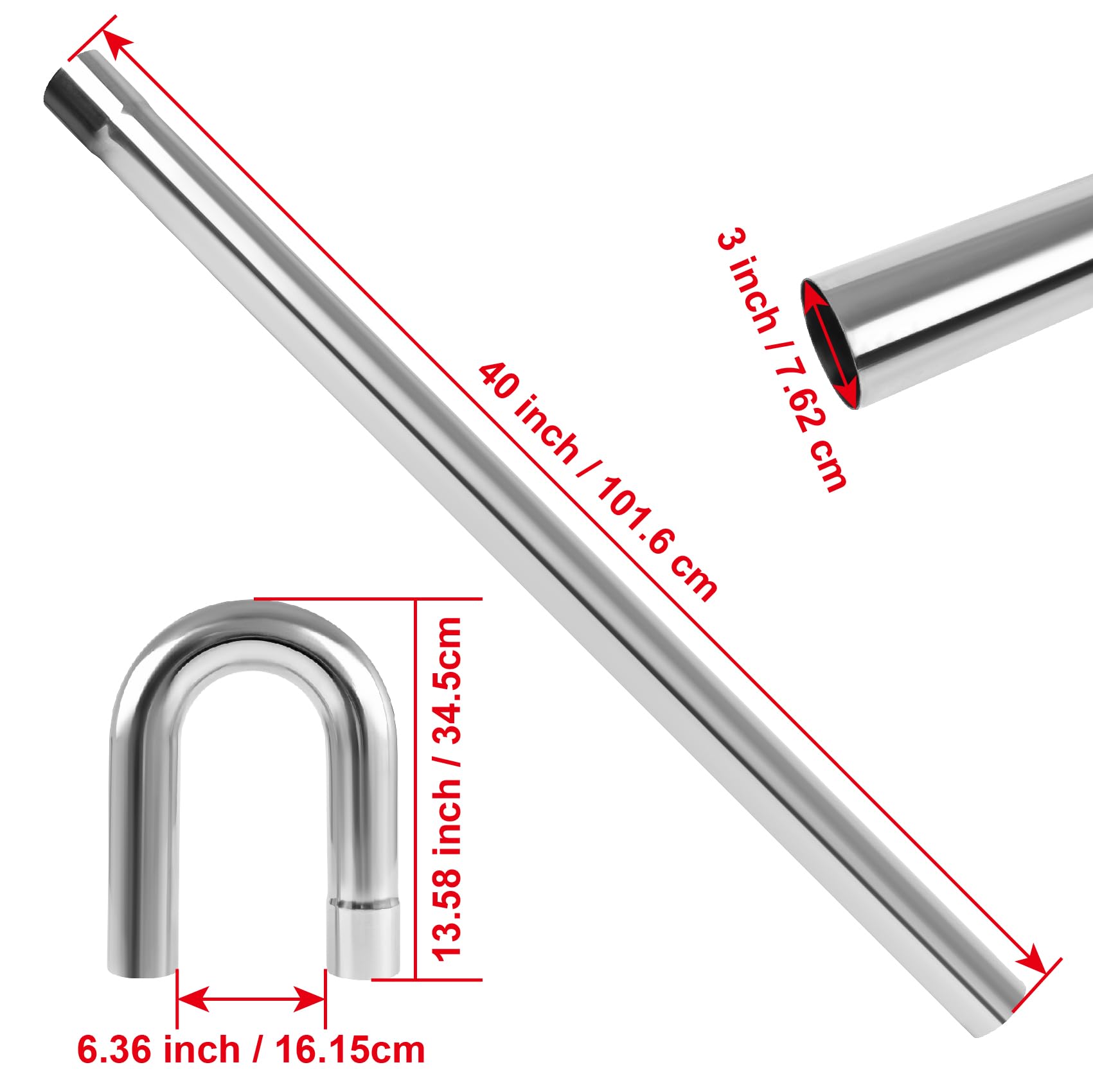 76.2 mm (3 Zoll) Auspuffrohr-Set, Universalrohre für die Eigenmontage, Anschlüsse für Sonderanfertigungen, Metallrohre, 8-teiliges Set, Edelstahl (3 Zoll, 8 Stück)